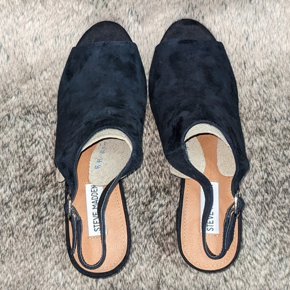 Steve Madden Deagen Black Suede Peep Toe Heels Women's 10 NWOT - Picture 8 of 13
